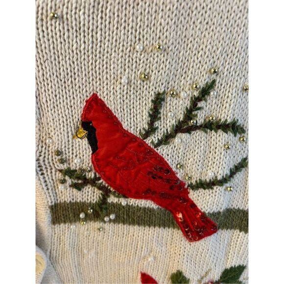 White Stag plus Vest Red Cardinals Birds (1x-2x?) 3D Beads Sequins Christmas - Picture 4 of 8